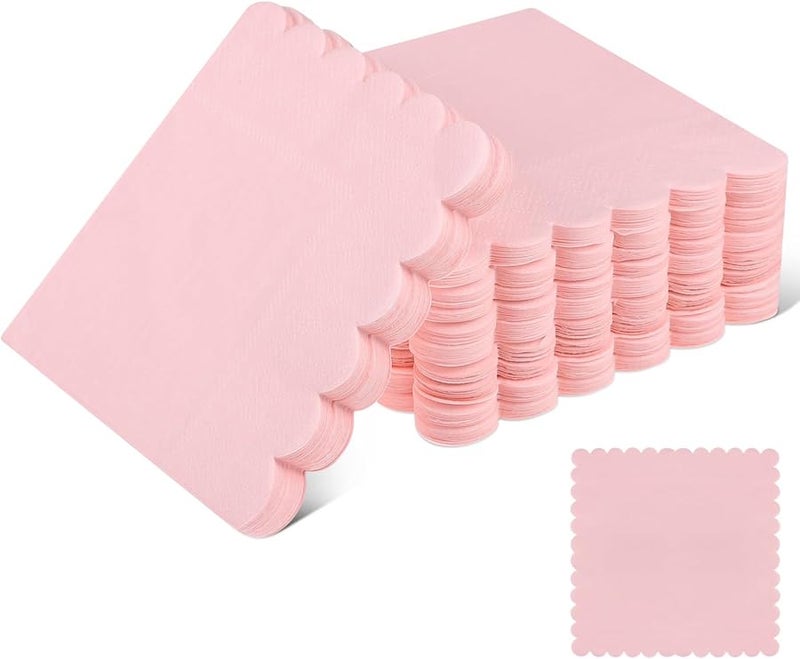 Light Pink Scalloped Paper Napkins 150 Pcs 9 84 x 9 84 Inch for Wedding Birthday Party - Image 1